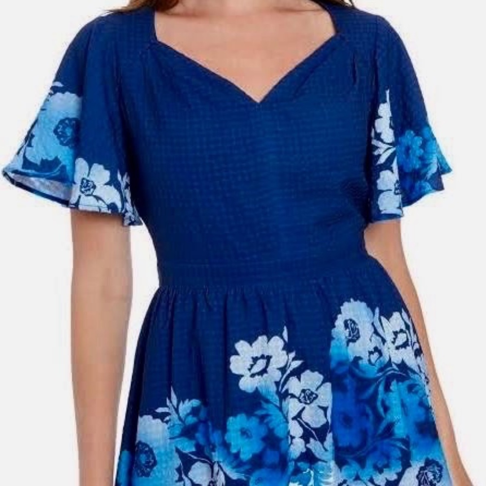 London Times Floral Flutter Sleeve Fit & Flare Midi Dress Size 10